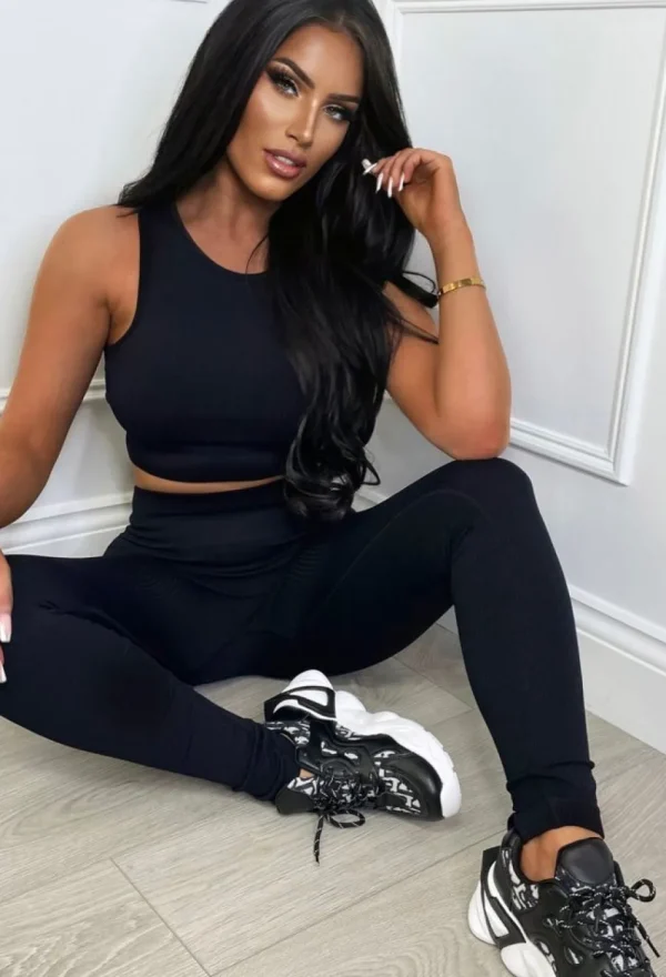 BE YOU Smashing It Black Two Piece Crop Top & Leggings Set<Women Loungewear