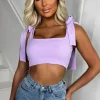 SOFT TOUCH Special Love Lilac Bow Strap Square Neck Crop Top<Women Tops