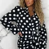 CC FASHION Spot The Difference Black Polka Dot Long Sleeve Wrap Style Mini Dress<Women Dresses