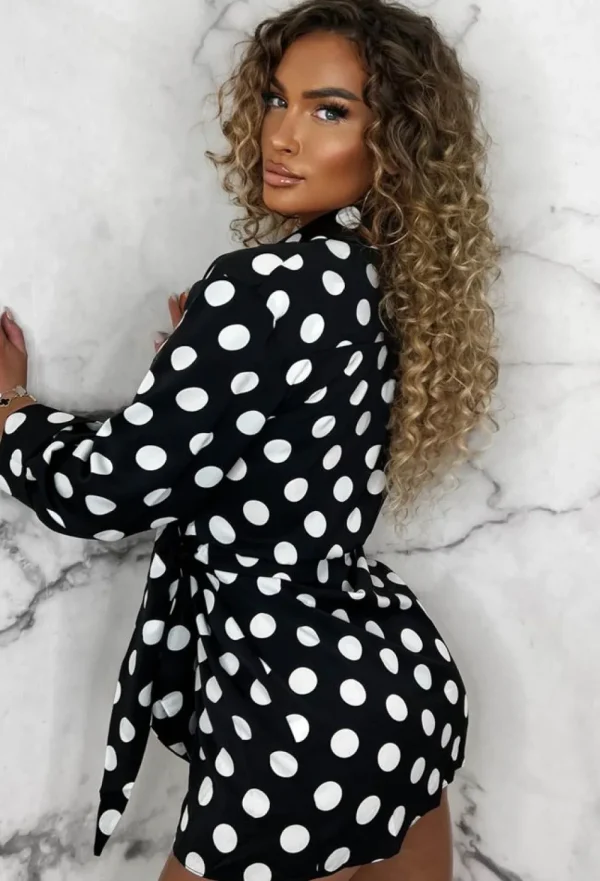 CC FASHION Spot The Difference Black Polka Dot Long Sleeve Wrap Style Mini Dress<Women Dresses