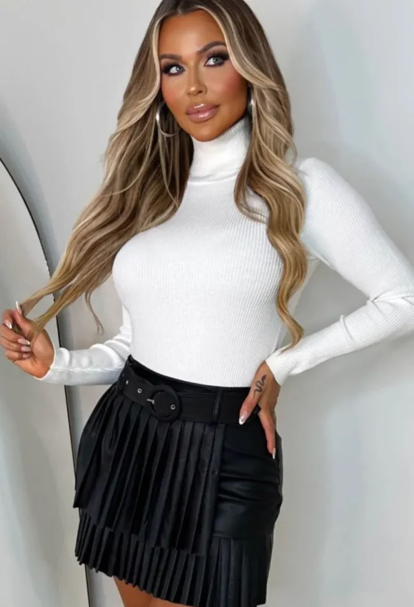 BE YOU Stay Chic Black Pleated Double Layer Faux Leather Skirt<Women Skirts