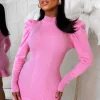 GIORGIA Stay Sweet Pink Puff Sleeve Frill Hem Knitted Dress<Women Dresses