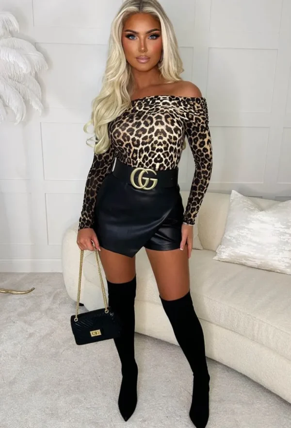 GIORGIA Stole Your Lover Multi Leopard Print Bardot Stretch Top<Women Tops