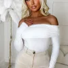 GIORGIA Stole Your Lover White Bardot Stretch Top<Women Tops