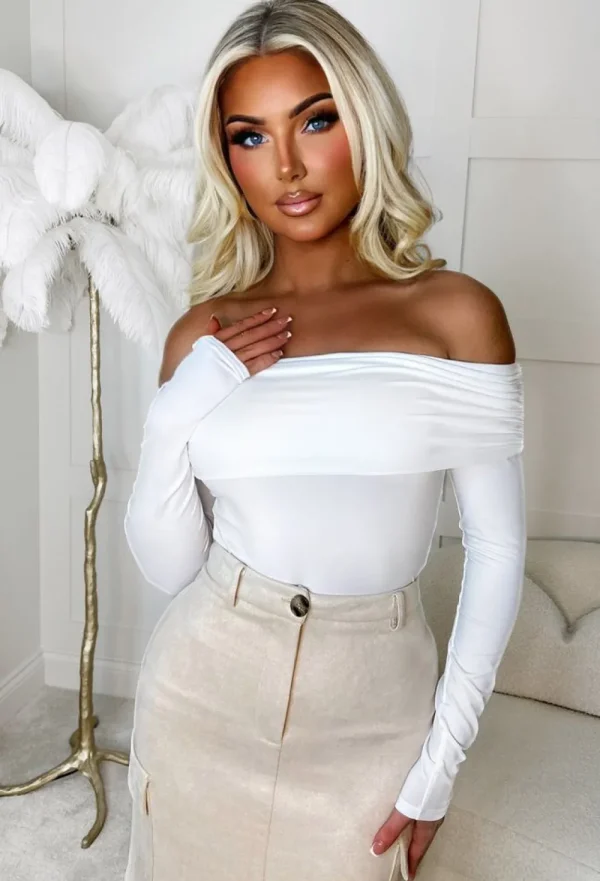 GIORGIA Stole Your Lover White Bardot Stretch Top<Women Tops