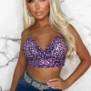 J5 FASHION Sugar Coated Lilac Sequin Crop Top<Women Crop Tops & Bralets