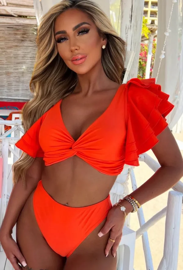 Continental Textiles Sun-Kissed Orange Ruffle Detail Bikini With High Waist Brief<Women Swimwear