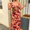 LOCCO Sunkissed Sweetie Pink Floral Maxi Skirt And Crop Top<Women Suits & Sets