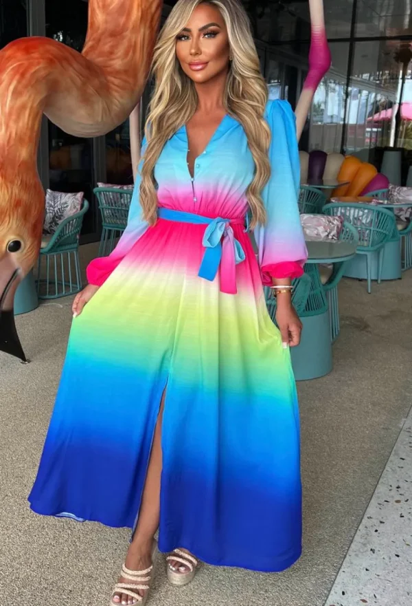 JUS DE POM Sunset Sky Blue Ombre Long Sleeve Maxi Dress<Women Summer Dresses