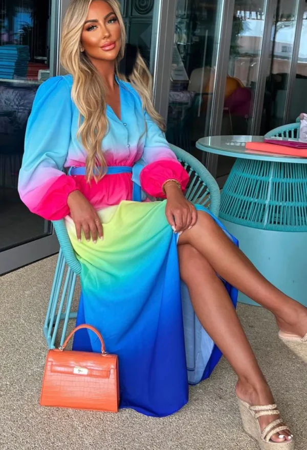 JUS DE POM Sunset Sky Blue Ombre Long Sleeve Maxi Dress<Women Summer Dresses