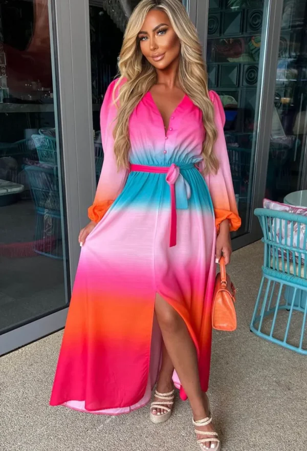 JUS DE POM Sunset Sky Pink Ombre Long Sleeve Maxi Dress<Women Summer Dresses