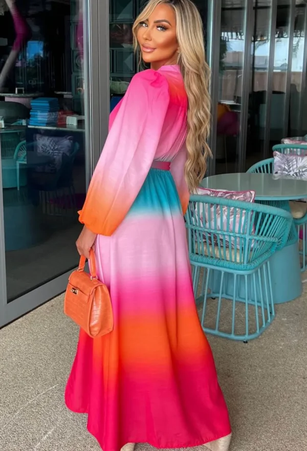 JUS DE POM Sunset Sky Pink Ombre Long Sleeve Maxi Dress<Women Summer Dresses