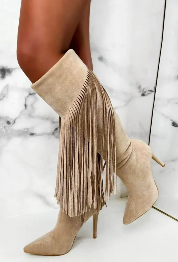 STEPHAN Sweet Moments Cream Suede Tassel Knee High Boots<Women Boots