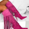 STEPHAN Sweet Moments Hot Pink Suede Tassel Knee High Boots<Women Boots