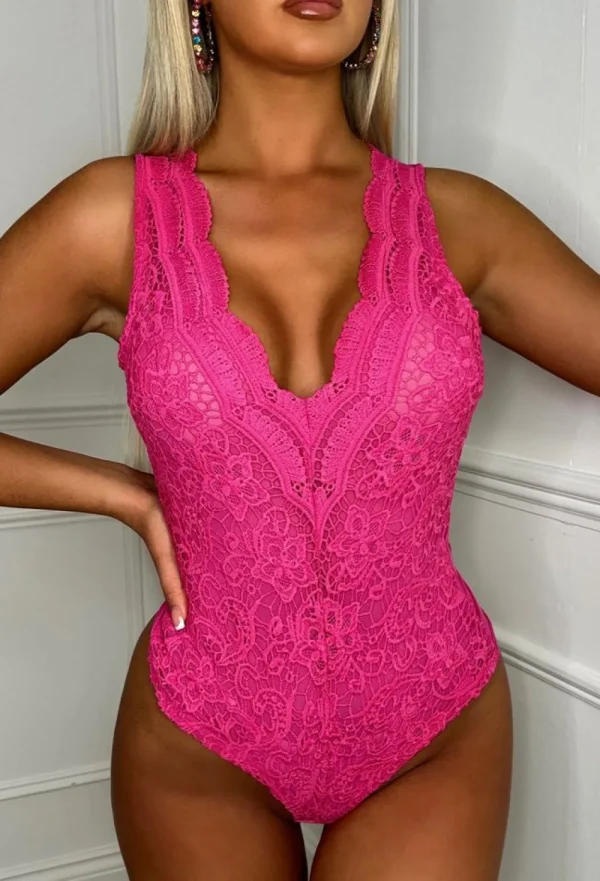 BY SWAN Sweetheart Pink Crochet Lace Bodysuit<Women Bodysuits