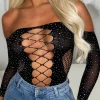 MW STUDIO Taste Of Paradise Black Cut Out Mesh Hotfix Bodysuit<Women Tops