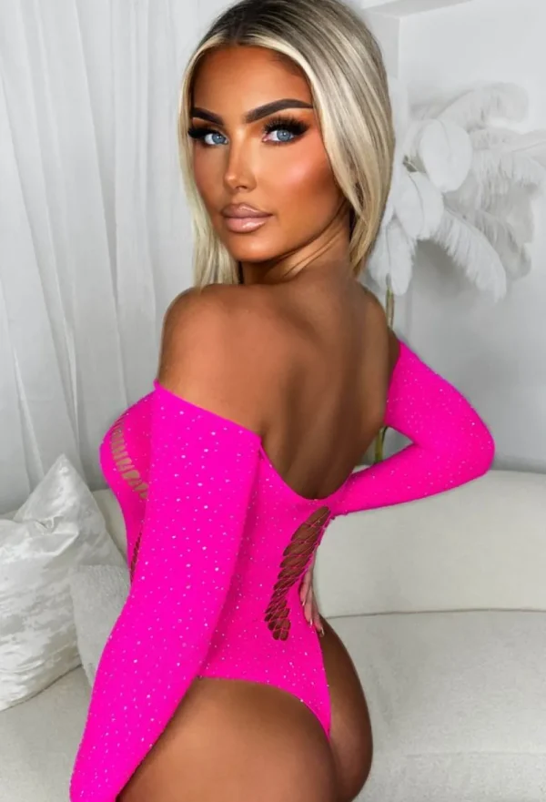 MW STUDIO Taste Of Paradise Pink Cut Out Mesh Hotfix Bodysuit<Women Tops