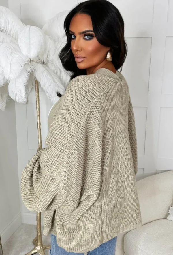 STYLEWISE That Effortless Look Beige Balloon Sleeve Knitted Cardigan<Women Tops