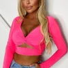 STYLEWISE That Feeling Hot Pink Stetch Cut Out Crop Top<Women Tops