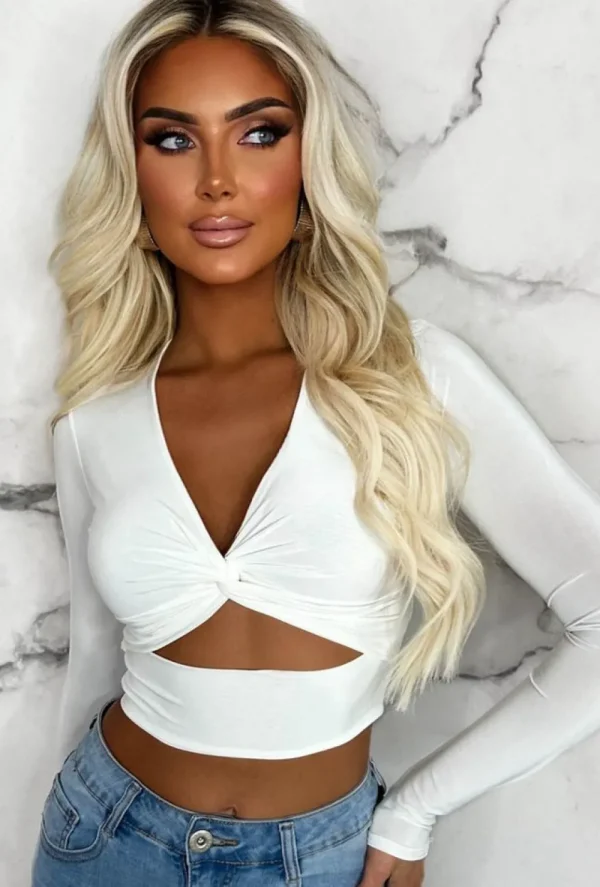 STYLEWISE That Feeling White Stetch Cut Out Crop Top<Women Tops