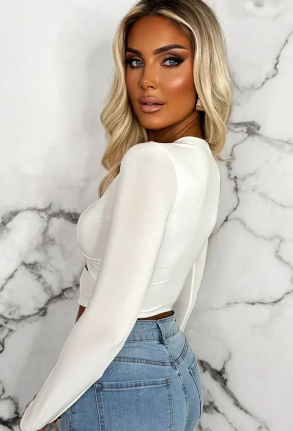 STYLEWISE That Feeling White Stetch Cut Out Crop Top<Women Tops