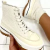 STEPHAN That Girl Cream Fleece High Top Trainer<Women Flats