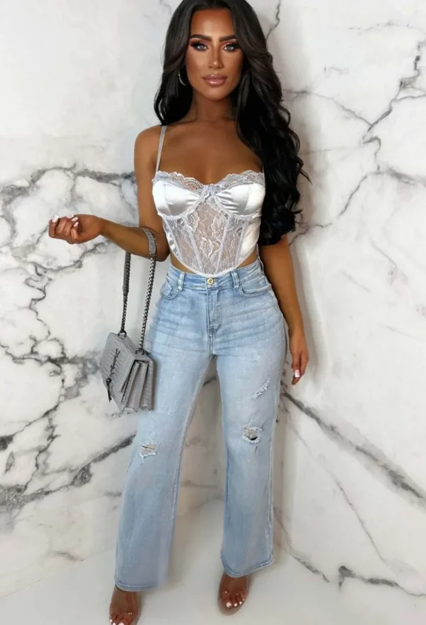 CHERRY KOKO The Main Star Silver Lace Panelled Corset Crop Top<Women Tops