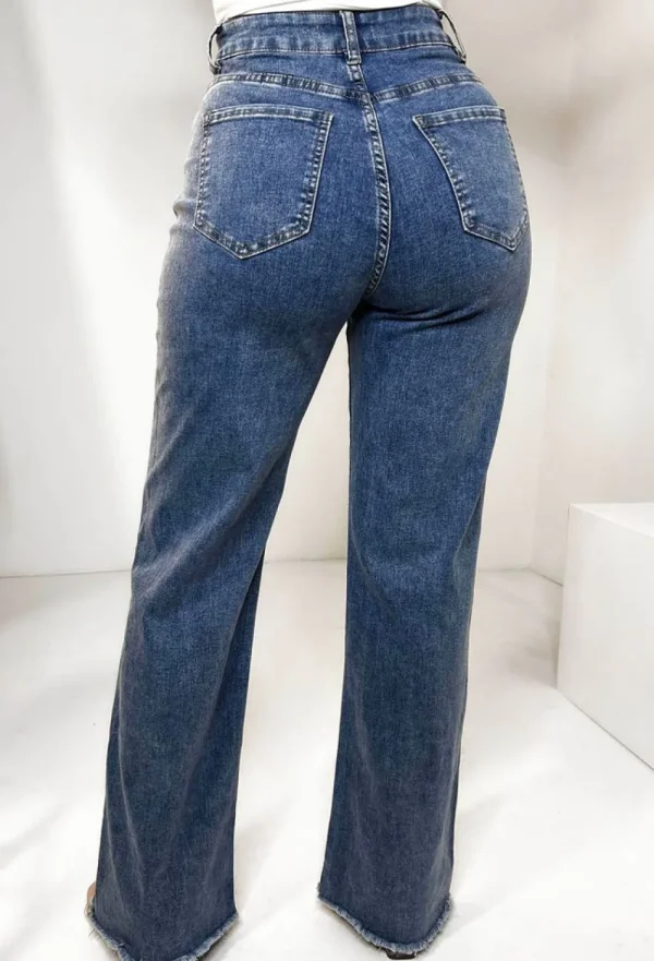 LA BELLE Tied Together Mid Blue Lace Up Stretch Straight Leg Jeans<Women Jeans