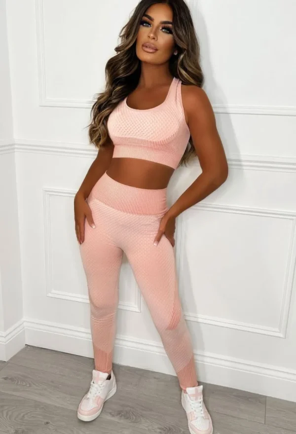 PINK BOUTIQUE UK Treat Days Coral 3 Piece Textured Athleisure Set<Women Loungewear