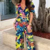 FP u0026 CO Tropic Tease Blue Tropical Print Wide Leg Co-Ord Set<Women Suits & Sets