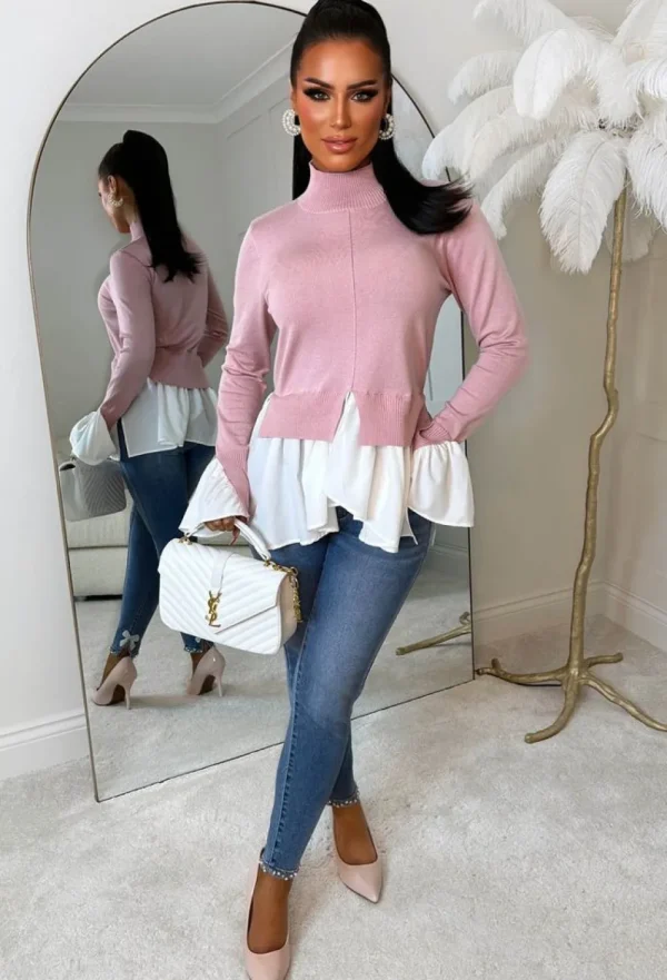 NOVA True To Self Pink 2 In 1 Flared Sleeve Hem Knit Jumper<Women Tops