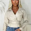 CHERRY KOKO Try To Resist Me Nude Faux Leather Cropped Trench Jacket<Women Coats And Jackets