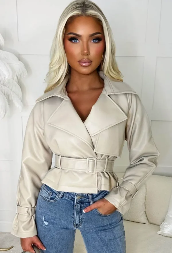 CHERRY KOKO Try To Resist Me Nude Faux Leather Cropped Trench Jacket<Women Coats And Jackets