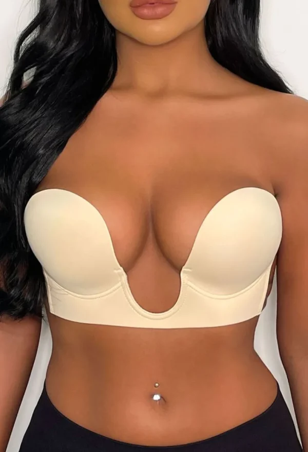 PERFECTION BEAUTY Ultimate Push Up Deep Plunge Nude Backless Stick On Side Panel Bra<Women Bras & Shapewear