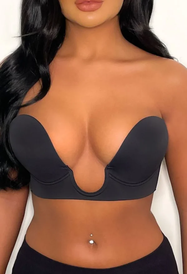 PERFECTION BEAUTY Ultimate Push Up Deep Plunge Black Backless Stick On Side Panel Bra<Women Bras & Shapewear