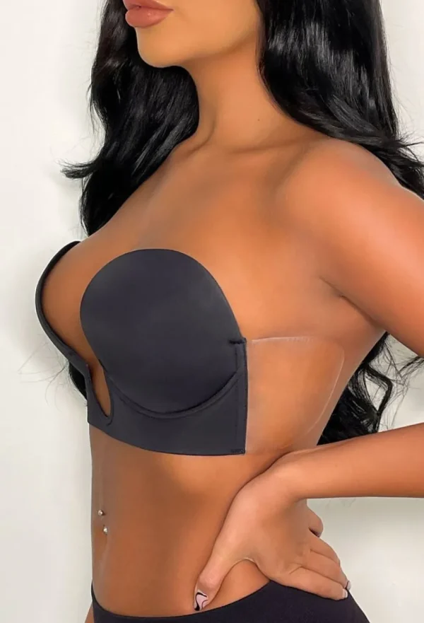 PERFECTION BEAUTY Ultimate Push Up Deep Plunge Black Backless Stick On Side Panel Bra<Women Bras & Shapewear