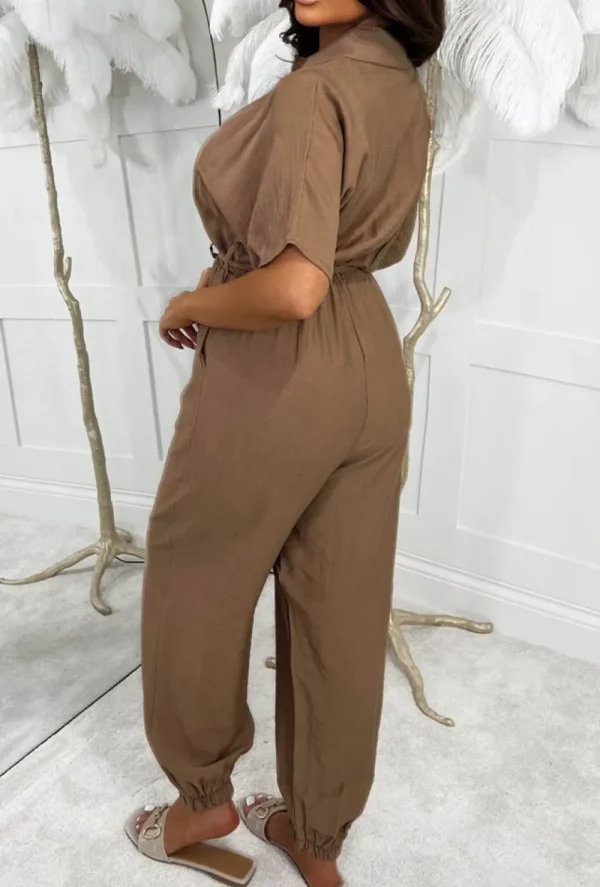 COPPEROSE Urban Attire Brown Button Front Hareem Belted Jumpsuit<Women Jumpsuits