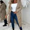 BE YOU Urban Chic Beige Chevron Belted Hooded Fleece Lined Padded Coat<Women Coats And Jackets