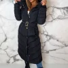 BE YOU Urban Chic Black Chevron Belted Hooded Fleece Lined Padded Coat<Women Coats And Jackets