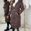 BE YOU Urban Chic Brown Chevron Belted Hooded Fleece Lined Padded Coat<Women Coats And Jackets