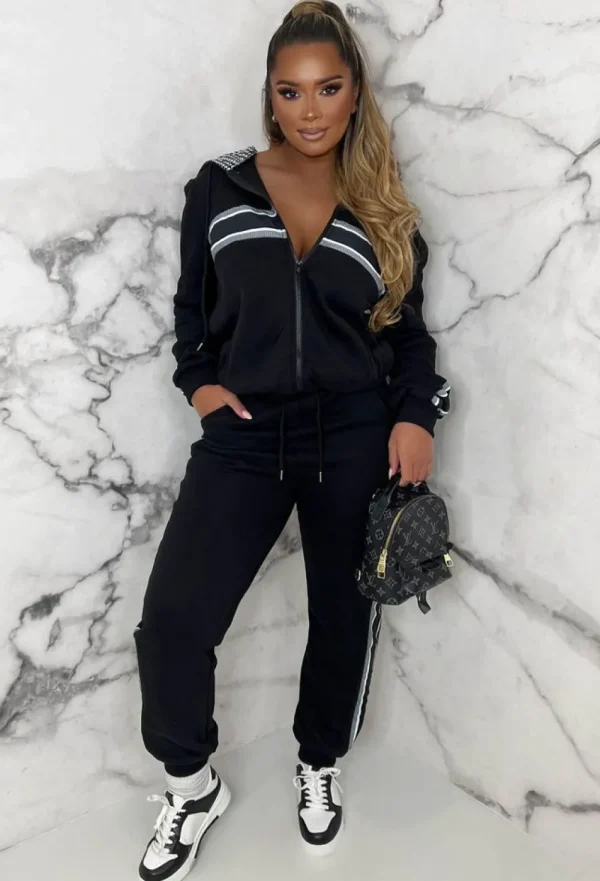 BY MAY Urban Desire Black Houndstooth Gilet Tracksuit Three Piece Set<Women Loungewear