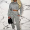 STYLEWISE Urban Lounge Grey Cropped Hooded Two Piece Loungewear Set<Women Loungewear