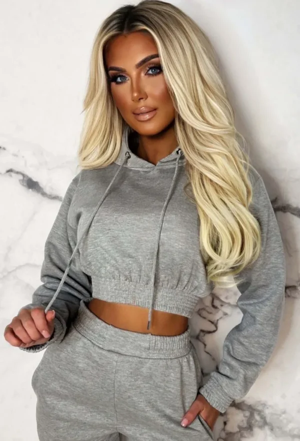 STYLEWISE Urban Lounge Grey Cropped Hooded Two Piece Loungewear Set<Women Loungewear