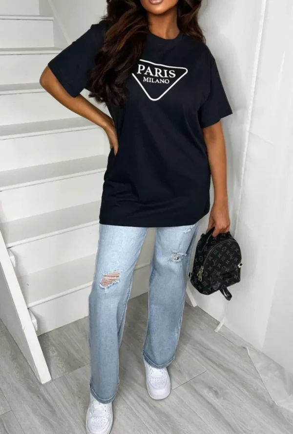 Stylewise Vibing In Paris Black Paris Printed T-Shirt<Women Tops