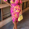 NBA Vivid Glam Pink Stretch Printed Ruched Midi Dress<Women Dresses