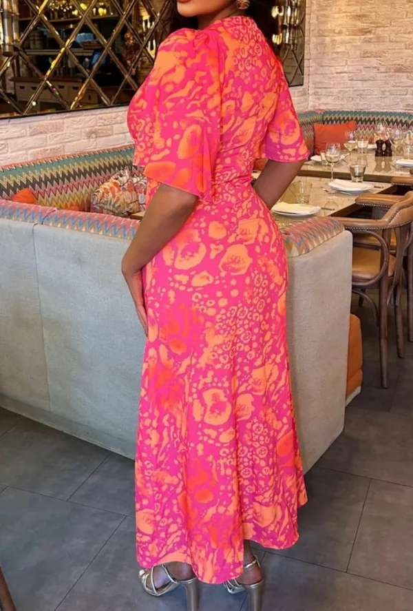 NBA Vivid Glamour Coral Printed Knot Front Midi Dress<Women Dresses