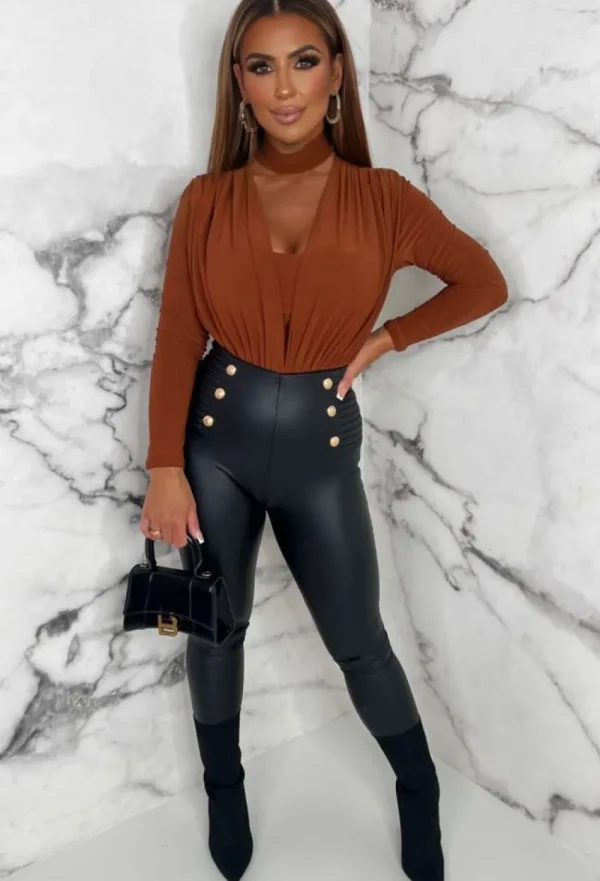 INSTA GIRL When You Know Orange Rust Skinny Keyhole Bodysuit<Women Bodysuits