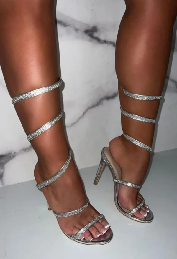 CITY SHOES Whirlwind Romance Silver Diamante Wrap Around Heels<Women High Heels