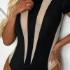 GIOGIA Wild Visions Black Mesh Panelled Bodysuit<Women Tops