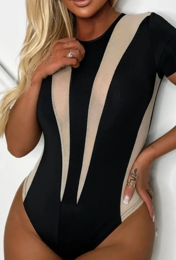 GIOGIA Wild Visions Black Mesh Panelled Bodysuit<Women Tops